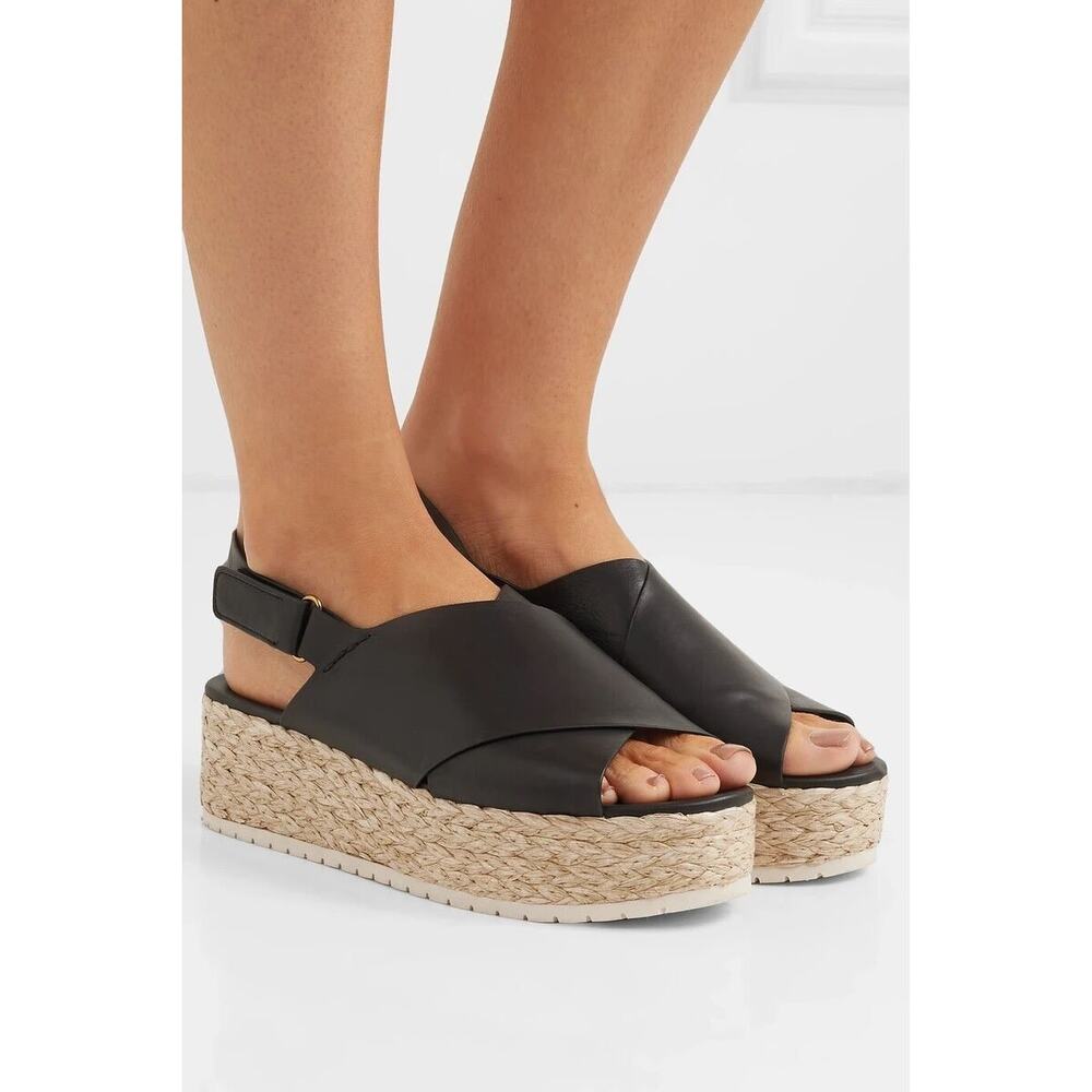 Vince Platform Espadrille Sandals Jesson Black Leather Size 9 EU 39.5 EUC